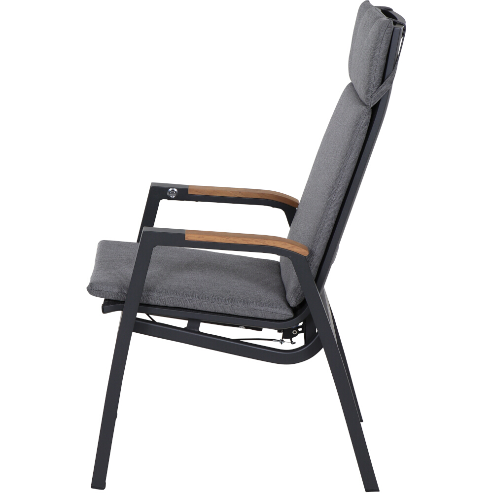 Sessel Bologna Move Anthrazit - Teakholz Armlehnen, Stufenlos Verstellbar