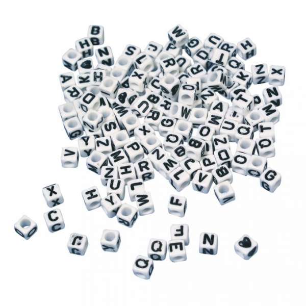 Plastik Buchstaben Perlen Würfel weiß