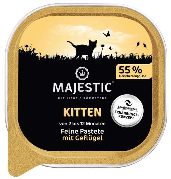 MAJESTIC Nassfutter Kitten mit Geflügel, Pastete, 100g Schale