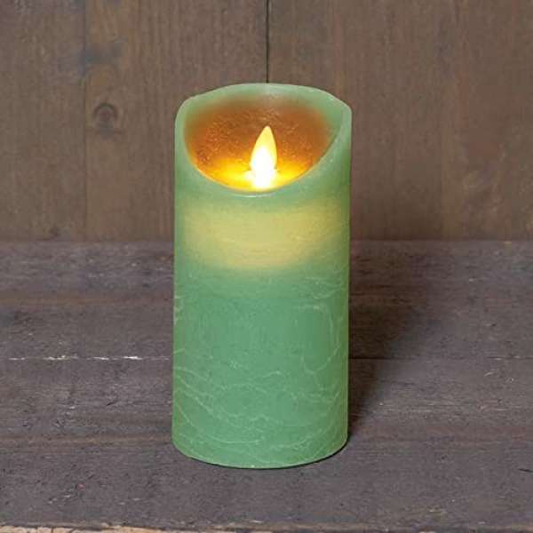 LED Kerze Wachs Rustikal grün 7,5x15cm