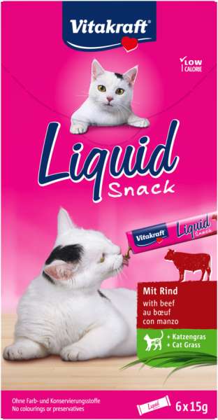 Vitakraft Liquid Snack mit Rind + Katzengras 6 x 15 g